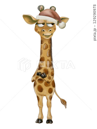 Cheerful giraffe in a festive hat perfect for holiday patterns and prints Cheerful giraffe in a festive hat perfect for holiday patterns and prints 129290978