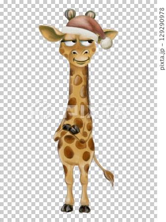 Cheerful giraffe in a festive hat perfect for holiday patterns and prints Cheerful giraffe in a festive hat perfect for holiday patterns and prints 129290978