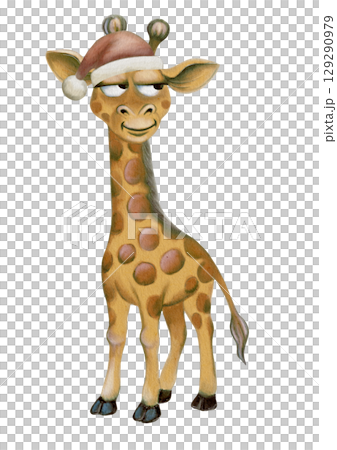 Cheerful giraffe wearing a Santa hat in a whimsical watercolor pattern for festive designs 129290979