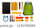 A realistic set of school items. 129290989