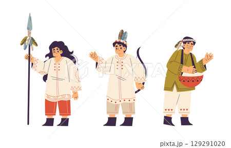 Traditional Indigenous Characters Depicted in a Captivating and Vibrant Art Style 129291020
