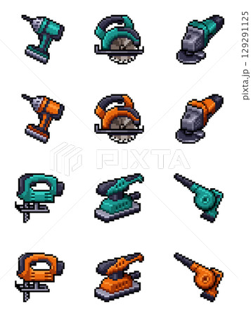 電動工具のドット絵ピクトグラム素材 Vol.1(電動ドリル・電動ノコギリ等12点) 電動工具のドット絵ピクトグラム素材 Vol.1(電動ドリル・電動ノコギリ等12点) 129291125