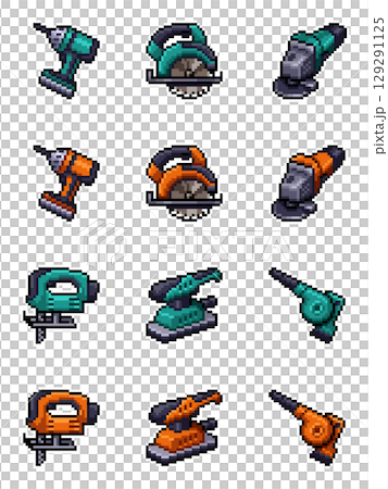 電動工具のドット絵ピクトグラム素材 Vol.1(電動ドリル・電動ノコギリ等12点) 電動工具のドット絵ピクトグラム素材 Vol.1(電動ドリル・電動ノコギリ等12点) 129291125