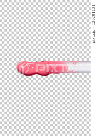 Close-up of lip gloss applicator with pink shimmer, glossy makeup product isolated on transparent background Close-up of lip gloss applicator with pink shimmer, glossy makeup product isolated on transparent background 129291131
