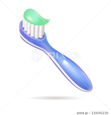 A bright blue toothbrush is covered in green toothpaste on top of it A bright blue toothbrush is covered in green toothpaste on top of it 129291210