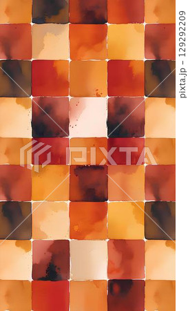 背景素材_秋色 市松模様 水彩画風 129292209