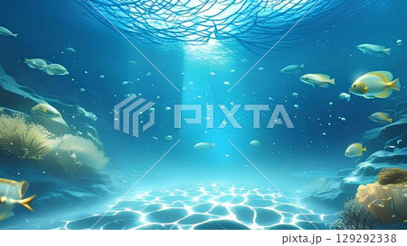 背景素材_光が差し込む海底イメージ 背景素材_光が差し込む海底イメージ 129292338