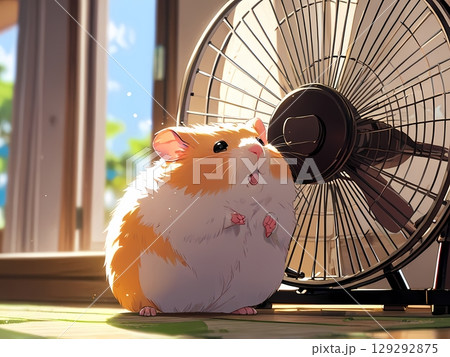 扇風機の前で涼むハムスター 129292875