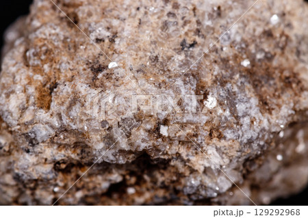 Macro mineral stone Albit on black background 129292968