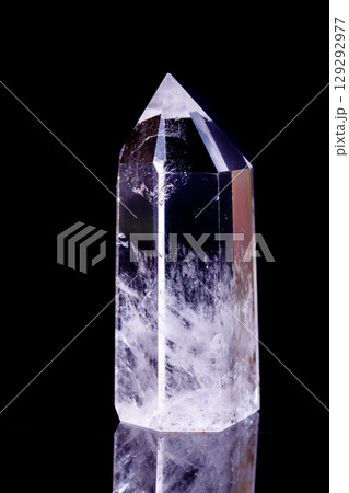 Macro mineral stone Crystal rock crystal on a black background 129292977