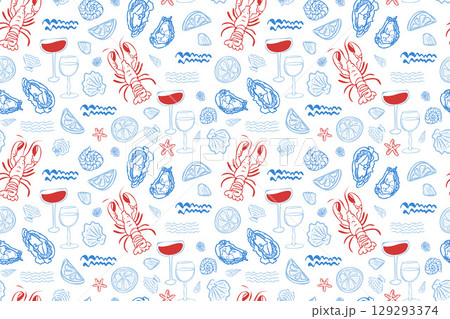 La Dolce Vita Seamless Pattern, Summer Picnic Lobster Food Wrap, Italian Kitchen Design, Cute Mediterranean Style. 129293374