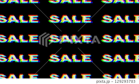 Retro Glitch Text Repeating Pattern with 'SALE' in Vibrant Neon Colors 129293783