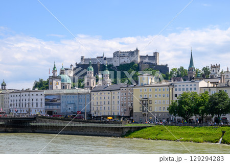 Historic old town of Salzburg and Hohensalzburg Fortress atop the Festungsberg hill in Salzburg, Austria Historic old town of Salzburg and Hohensalzburg Fortress atop the Festungsberg hill in Salzburg, Austria 129294283