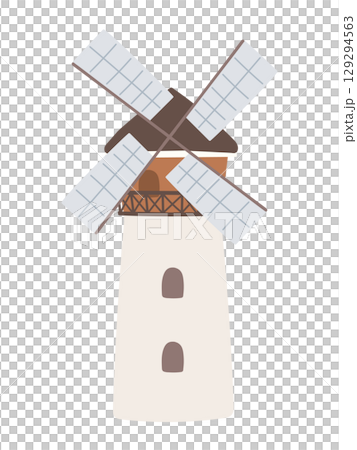 Country-style illustration of a stylish red windmill standing on a ranch 129294563