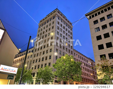 Modern residential and office buildings on one of the principal streets in the city "Slovenska Cesta", Ljubljana 129294617