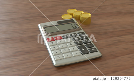 The Calculator and gold coins for earn or Business concept 3d Rendering. 129294773