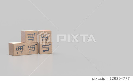 The Card box for shopping transportation on line concept 3d Rendering. The Card box for shopping transportation on line concept 3d Rendering. 129294777