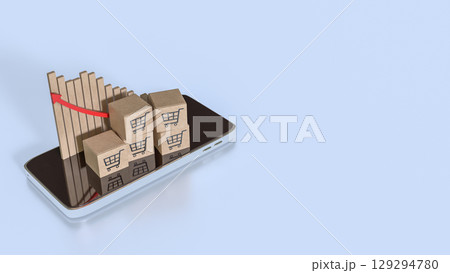 The Card box on mobile for shopping transportation online concept 3d Rendering. 129294780