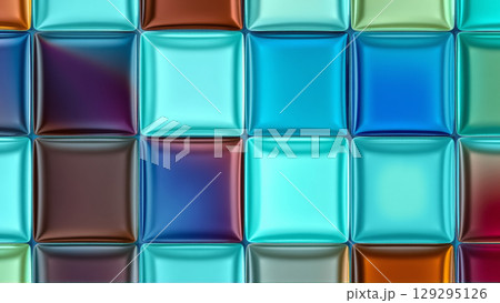 Bright multi-colored wall made of glass blocks 129295126