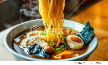 Pan-Asian soups, a combination of bright aromas, rich broths and a harmony of flavors that reflects the culture of Asia 129295255