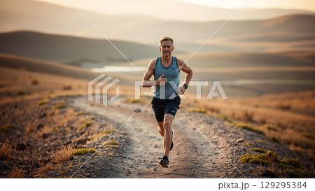 Portrait of a middle-aged man during a morning jog 129295384