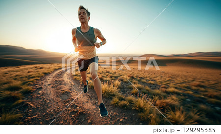 Portrait of a middle-aged man during a morning jog 129295385