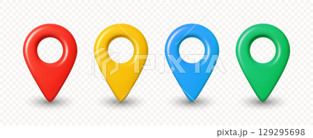 Vector 3d Realistic Map Pin Icons in Red, Yellow, Blue, Green for GPS Map Pin Location Marker. Navigation Map Pin Pointer Symbol Set for Mobile App, Travel Guide, Map Design Template Vector 3d Realistic Map Pin Icons in Red, Yellow, Blue, Green for GPS Map Pin Location Marker. Navigation Map Pin Pointer Symbol Set for Mobile App, Travel Guide, Map Design Template 129295698