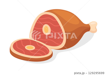 Vector Cartoon Ham with Sliced Piece Icon. Fresh Juicy Meat, Pork Cut, Isolated. Clipart for Butcher Shop, Food Packaging, Market, Menu, Farm Product, BBQ, Cooking. Meat Design Template Vector Cartoon Ham with Sliced Piece Icon. Fresh Juicy Meat, Pork Cut, Isolated. Clipart for Butcher Shop, Food Packaging, Market, Menu, Farm Product, BBQ, Cooking. Meat Design Template 129295699