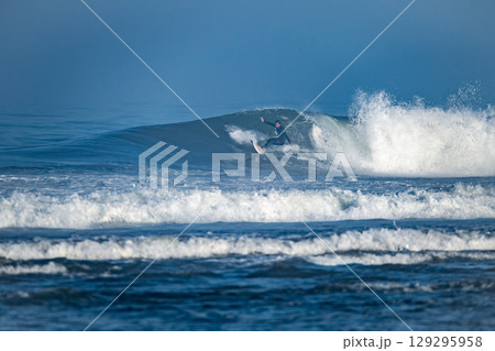 Surfer riding waves in Furadouro Beach 129295958