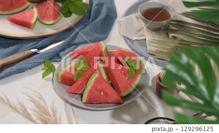 Fresh ripe sliced watermelon Fresh ripe sliced watermelon 129296125