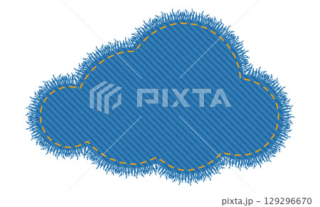 Patch denim cloud shape with stitches seam torn edges jeans fashion illustration. Flat apparel blue color template Patch denim cloud shape with stitches seam torn edges jeans fashion illustration. Flat apparel blue color template 129296670