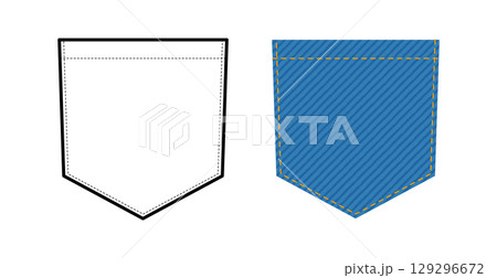 Angled Jeans Top-stitched Patch Pocket Jeans technical fashion illustration. Flat apparel line template and color Angled Jeans Top-stitched Patch Pocket Jeans technical fashion illustration. Flat apparel line template and color 129296672