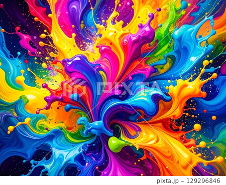 カラフルなインクが飛んでいる背景 129296846