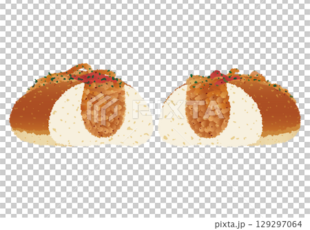 炒麵麵包切成兩半 129297064