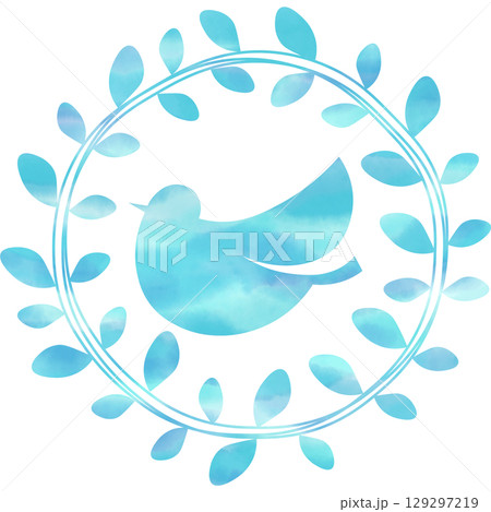 綺麗な水彩模様のオリーブと鳥のアイコンのイメージのイラスト 129297219