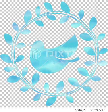 綺麗な水彩模様のオリーブと鳥のアイコンのイメージのイラスト 129297219