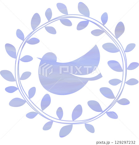 綺麗な水彩模様のオリーブと鳥のアイコンのイメージのイラスト 129297232
