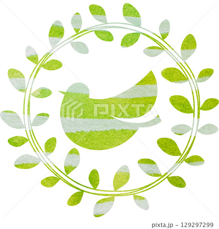 綺麗な水彩模様のオリーブと鳥のアイコンのイメージのイラスト 129297299
