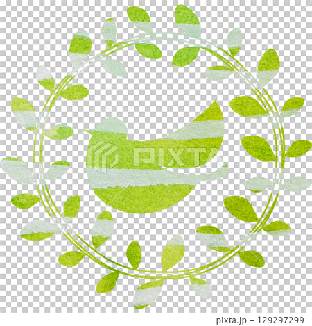 綺麗な水彩模様のオリーブと鳥のアイコンのイメージのイラスト 129297299