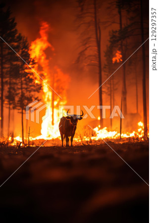 portrayal bull forest fire appears controlled 129297357
