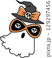 Retro Groovy Halloween Ghost Wearing Witch Hat and Glasses 129297456