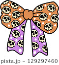 Halloween Groovy Skull Patterned Bow Cartoon Illustration 129297460