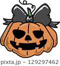 Retro Groovy Halloween Pumpkin Jack-o'-lantern with Bow 129297462