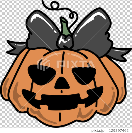 Retro Groovy Halloween Pumpkin Jack-o'-lantern with Bow 129297462