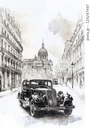 paris vintage car city street style 129297497