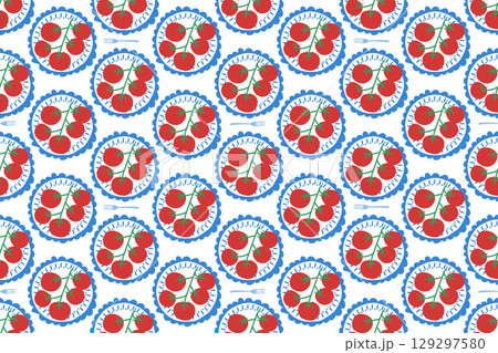 Flat vector tomato branch seamless pattern 129297580