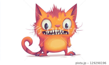 cartoonstyle illustration cat grin cats fur 129298196