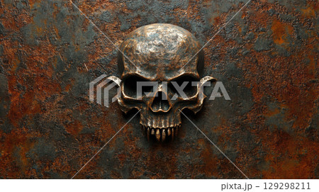 metal surface skull metallic appearance emblem 129298211