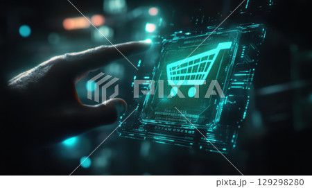 hand interface cart icon background effects hand interface cart icon background effects 129298280