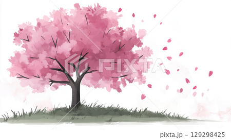 watercolor cherry blossom tree petals style 129298425
